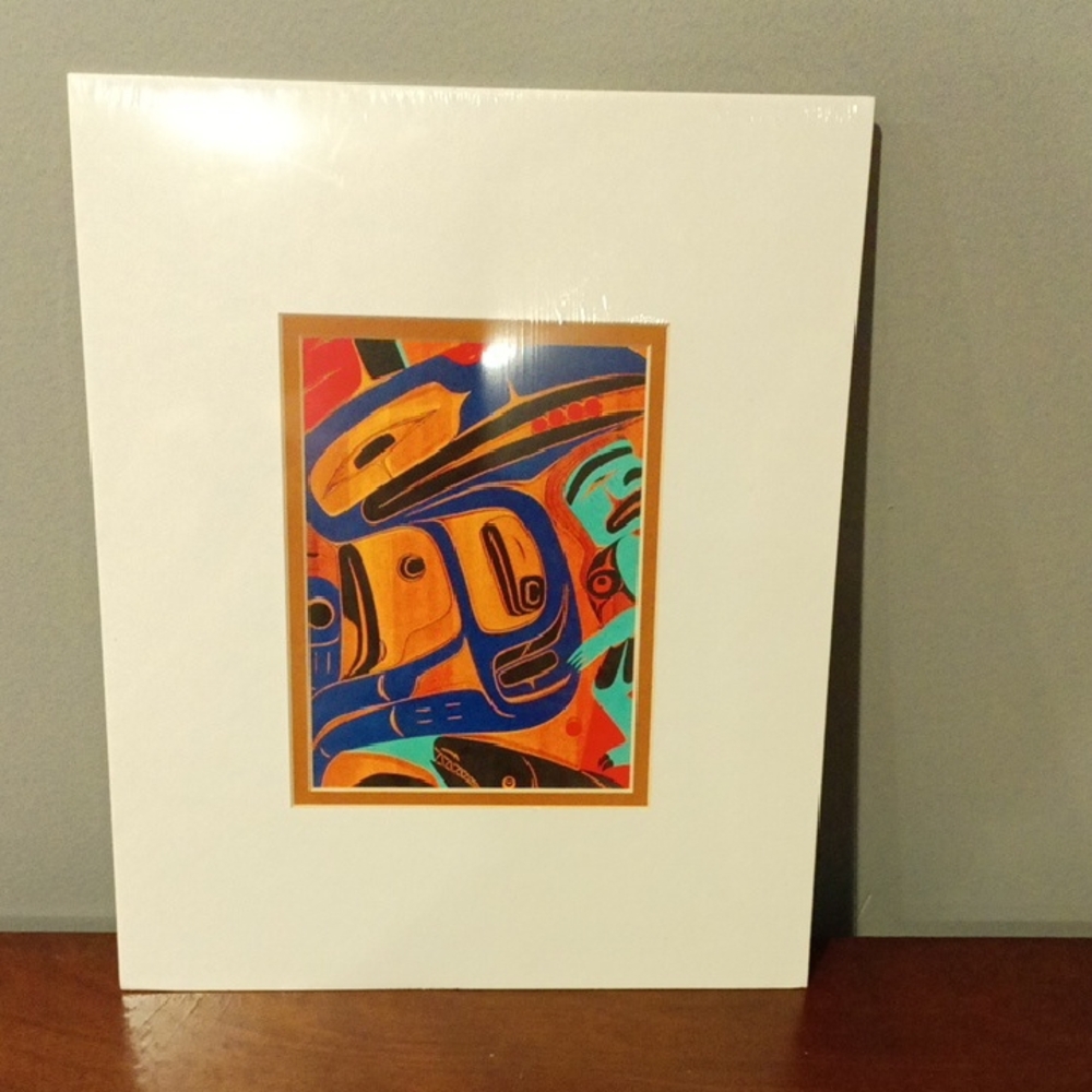 Vibrant Abstract Art Print Raven Panel by Dempsey Bob, Native Canadian 1989.